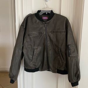Vava Washed Faux Leather Bomber Jacket, grey washed, size medium